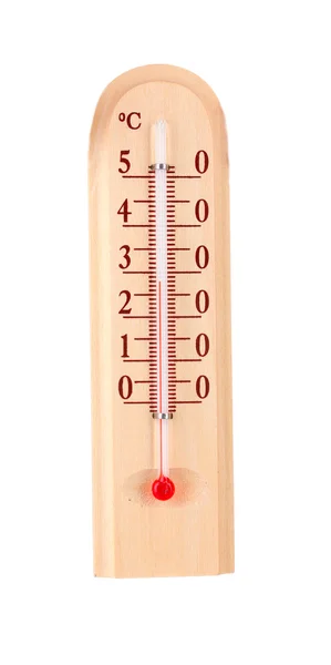 Termometro in legno isolato su bianco — Foto Stock