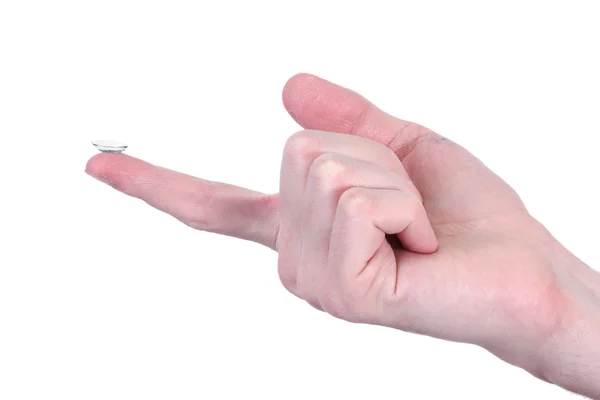 Lente de contacto en el dedo aislado en blanco — Foto de Stock
