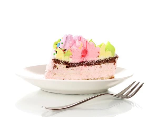 Smetanové dort na talíř izolovaných na bílém — Stock fotografie