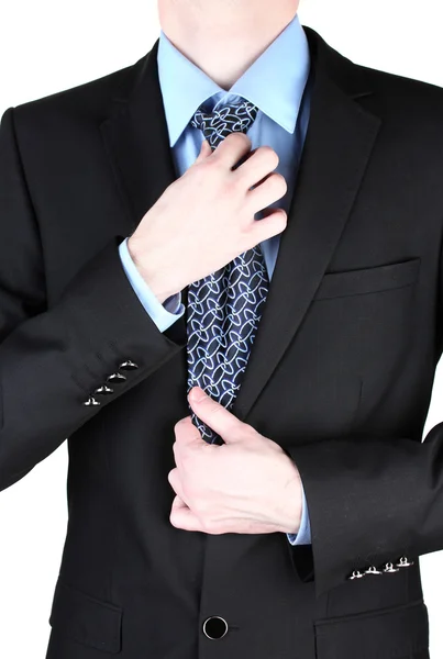 ネクタイを修正するビジネスマンをクローズ アップ — ストック写真