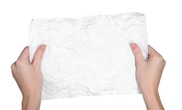 Mani e carta isolate su bianco — Foto Stock