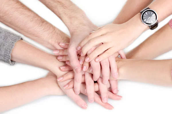Gruppo di giovani 's mani isolate su bianco — Foto Stock