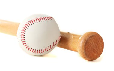 beyzbol topu ve üzerinde beyaz izole bat