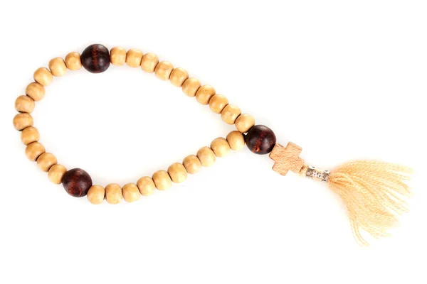 白で隔離される木製の数珠 — ストック写真