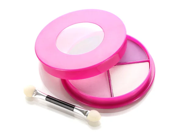 Sombra de olhos em caixa rosa isolado em branco — Fotografia de Stock
