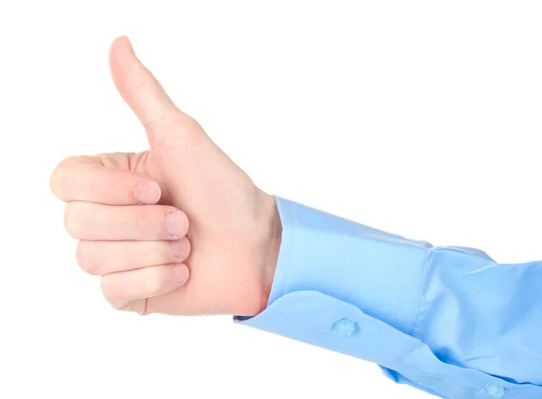 Man's hand with thumb up ok signal isolated on white — Stock Photo, Image