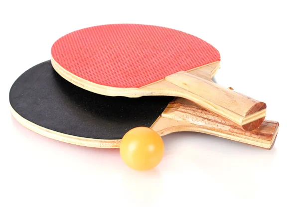 Ping-pong rackets and ball, isolated on white — Stock Photo, Image