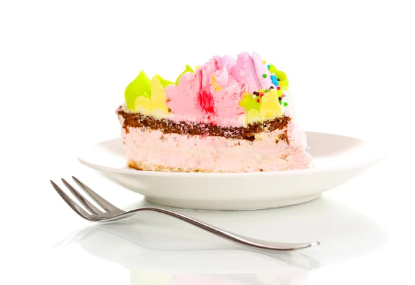 Creamy cake on saucer isolated on white Stock Image
