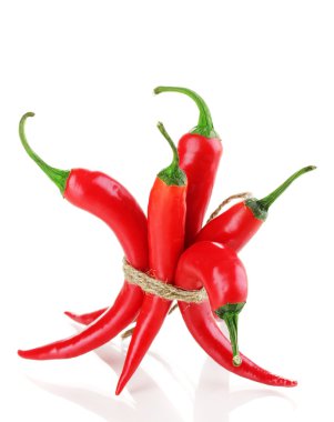 Red hot chili peppers tied with rope isolated on white clipart