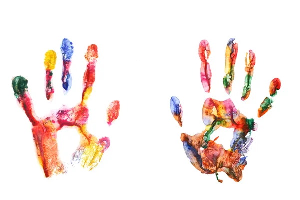 Цветные отпечатки рук изолированы на белом — стоковое фото