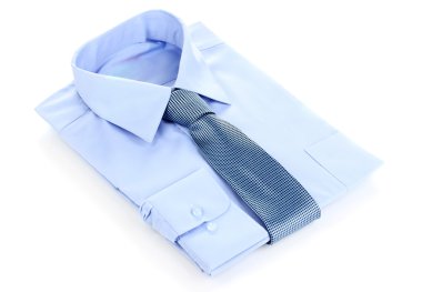 Yeni mavi erkek gömlek ve kravat beyaz izole