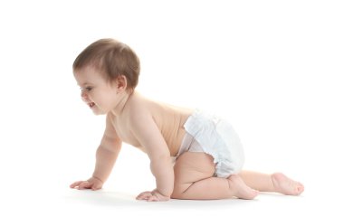 Cute baby girl crawling isolated on white clipart