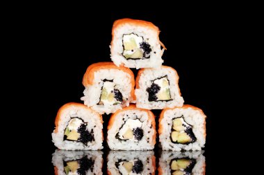 Tasty rolls isolated on black clipart