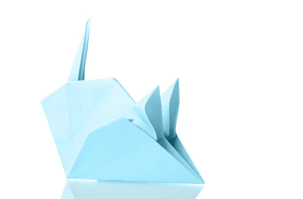 stock image Origami mouse out of the blue paper isolated on white