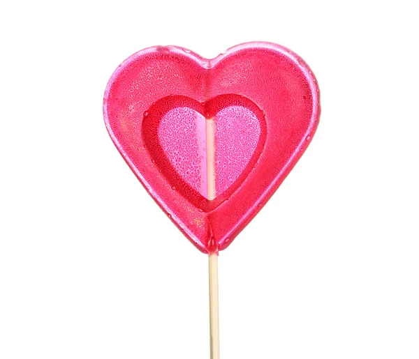 Rött hjärta-lollipop isolerad på vit — Stockfoto