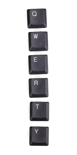 Toetsen op het toetsenbord qwerty geïsoleerd op wit zeggen — Stockfoto