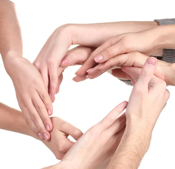 Gruppe junger Hände isoliert auf weißem Grund — Stockfoto