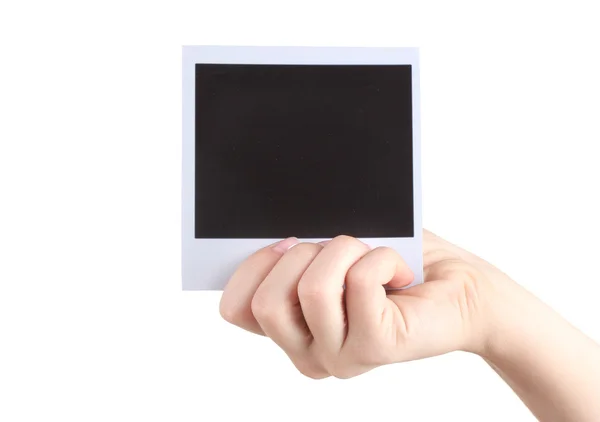 Один фотопапір в руці ізольований на білому — стокове фото