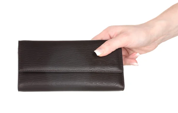 Женский кошелек в руке изолирован на белом — стоковое фото