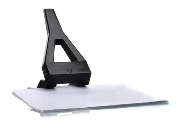 Schwarzes Büroloch mit Papier isoliert auf weiß — Stockfoto