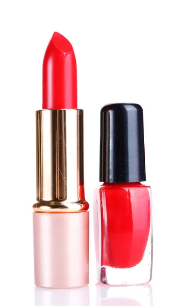 Red lipstick and nail polish isolated on white — Stock Photo, Image