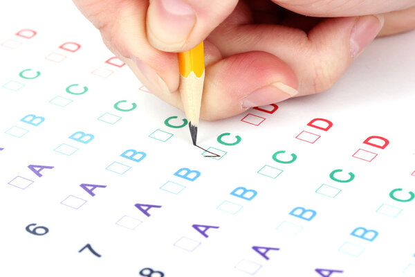 Responding to test questions close-up