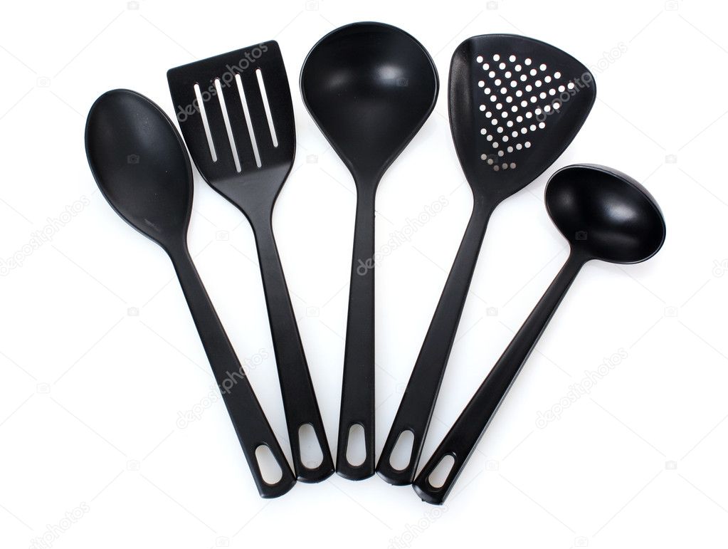 Black kitchen utensils isolated on white