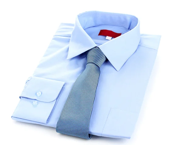 New blue man 's shirt and tie isolated on white — стоковое фото