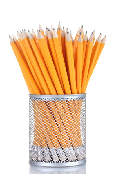 Lead pencils in metal cup isolated on white — Stock Photo, Image