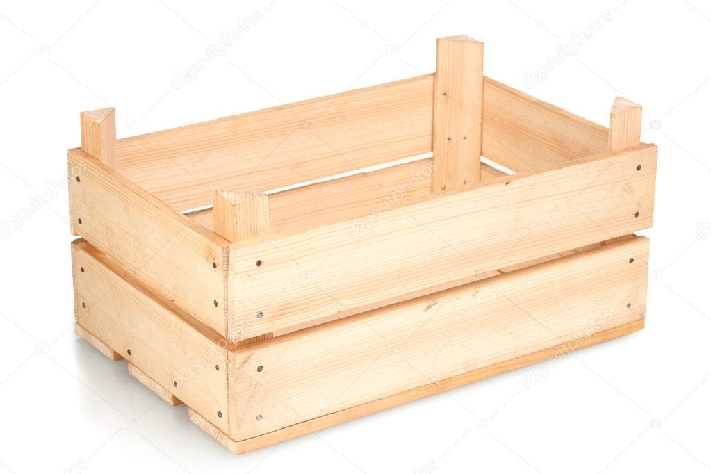 Empty wooden crate isolated on white