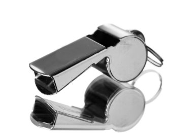Sport metal whistle isolated on white clipart