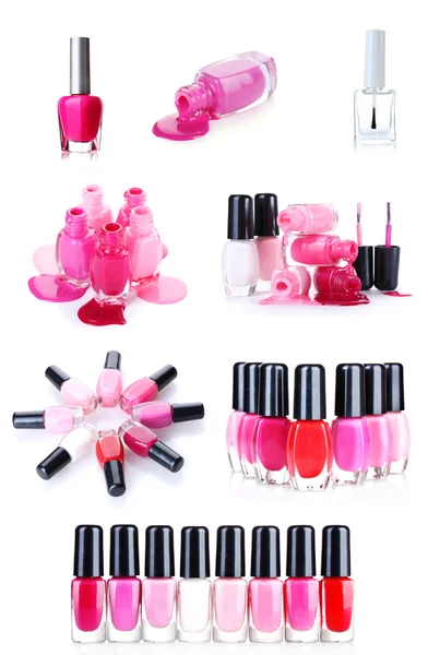 A collage of some bottles of nail polish isolated on white — Stock Photo, Image