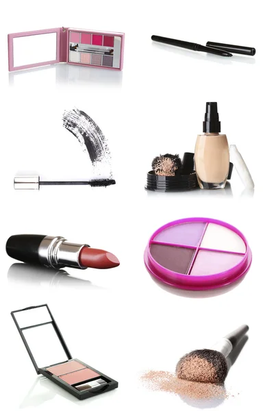 Um conjunto de produtos cosméticos isolados em branco — Fotografia de Stock