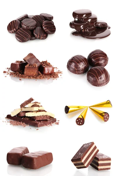 Koláž různých sweet bonbony a sušenky izolovaných na bílém pozadí — Stock fotografie