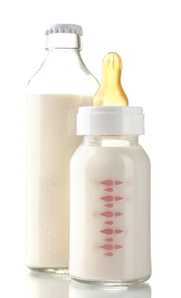 Garrafas de leite isolado em branco — Fotografia de Stock