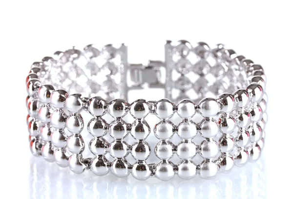 Beautiful silver bracelet isolated on white — Stock Photo, Image