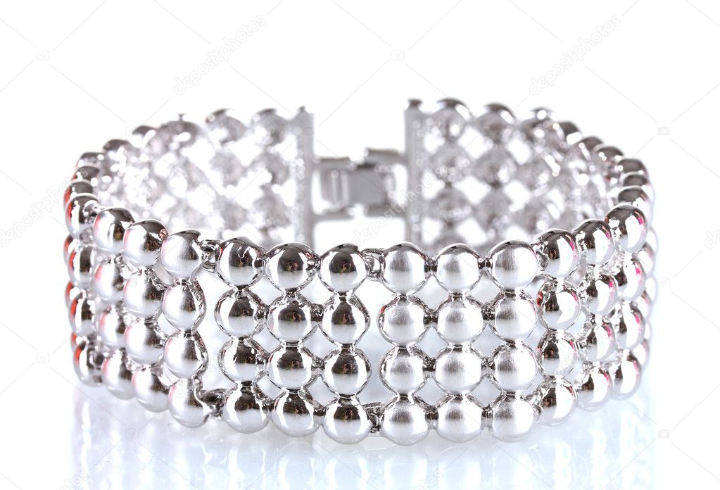 Beautiful silver bracelet isolated on white