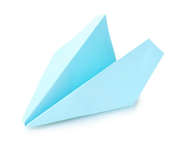 Origami aeroplano di carta blu isolato su bianco — Foto Stock