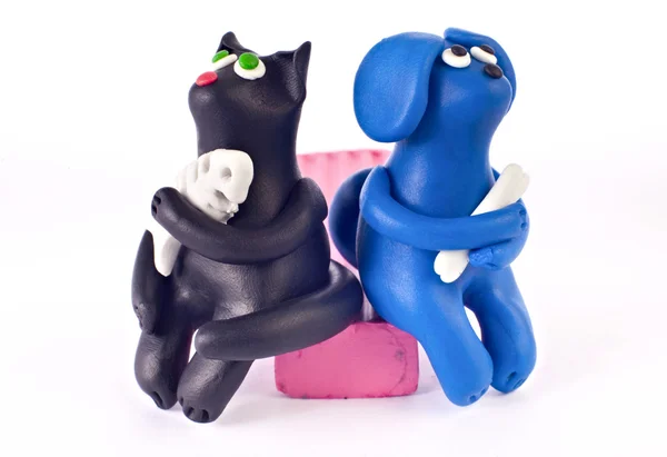 Plasticine cat and dog — Stock Photo, Image