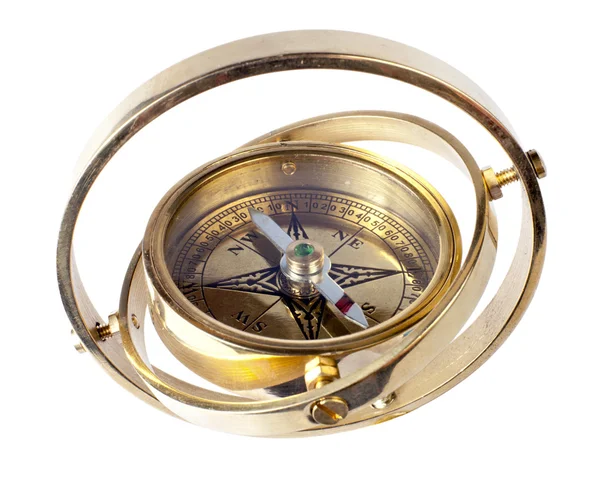 Bronzen kompas geïsoleerd over Wit — Stockfoto