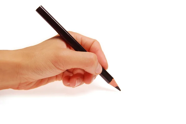 Bleistift in Frauenhand isoliert auf weißem Hintergrund — Stockfoto