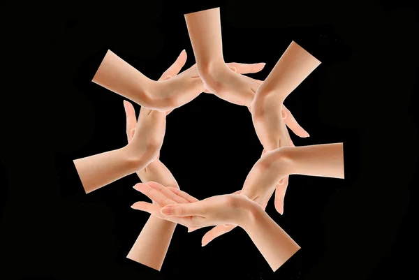 Conceptuel des mains humaines faisant un cercle sur fond blanc avec une copie s — Photo