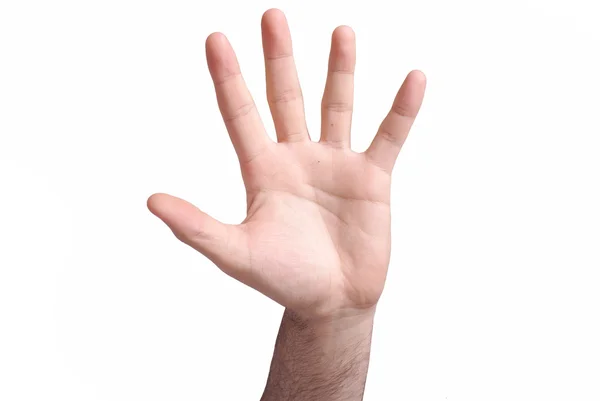 Αρσενικό χέρι πραγματοποίηση σημάδι. απομονώνονται σε λευκό φόντο. — Φωτογραφία Αρχείου