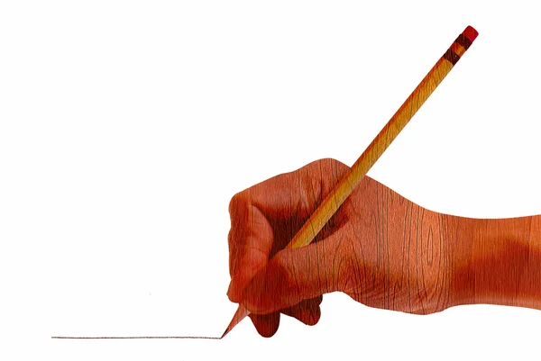 Ludzkie dłonie z gumą do ołówka coś piszą — Zdjęcie stockowe