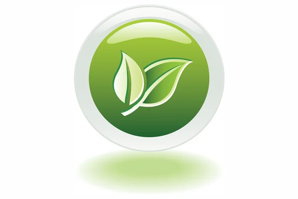 Ecology button - green leaves — Stock Photo, Image