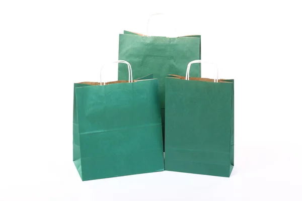 Shopping green gift bags isolated — Stock Photo, Image