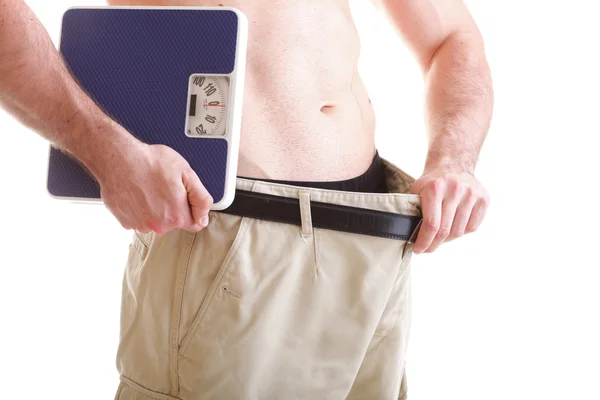 Kaslı erkek ölçek vücut üzerinde beyaz izole — Stok fotoğraf