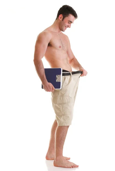 Kaslı erkek ölçek vücut üzerinde beyaz izole — Stok fotoğraf