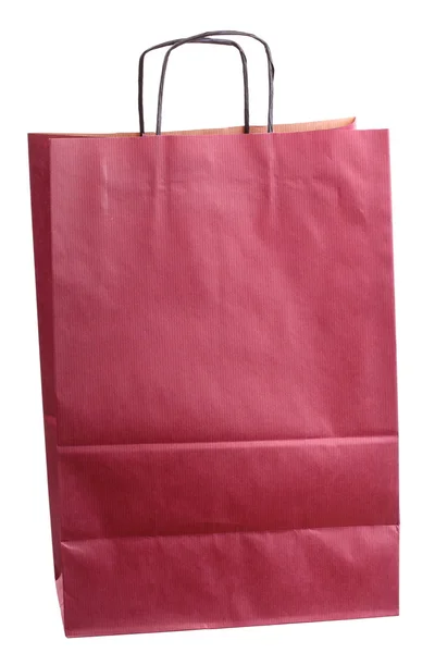 Shopping claret, claret-coloured gift bags and apple isolated — Stock Photo, Image