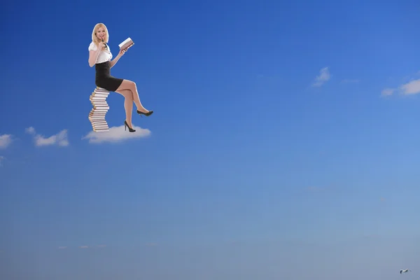 Woman Relax and reading book on the cloud — Stock Photo, Image